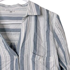 Lila Li Women’s Small Catena Henley Top White‎ Striped Roll Tab Sleeve